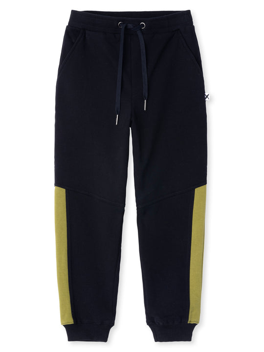 Minti kids clothing. Straight leg trackies with contrast side panels, front pockets, elastic waistband and shoelace ties. 330 Gram // Brushed Inside // 95% Cotton // 5% Elastane.