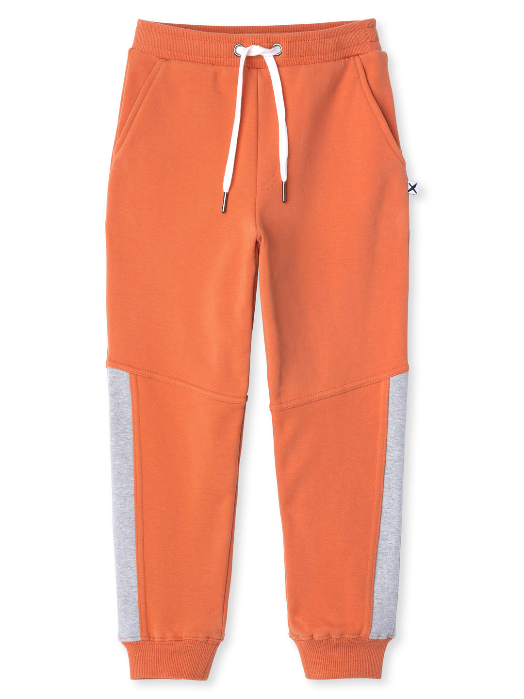 Minti kids clothing. Straight leg trackies with contrast side panels, front pockets, elastic waistband and shoelace ties. 330 Gram // Brushed Inside // 95% Cotton // 5% Elastane.