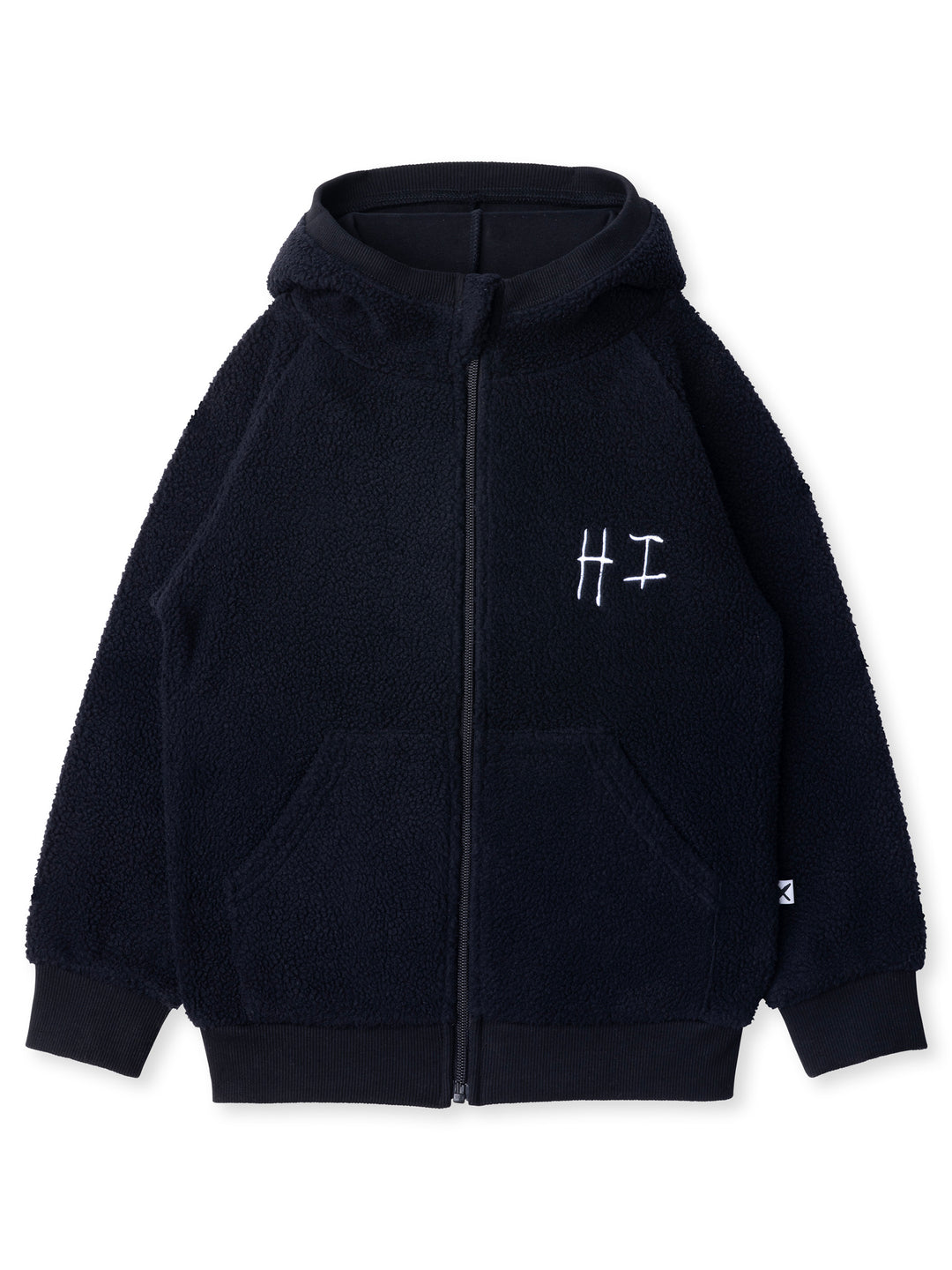 Minti kids clothing. Super cosy and soft Zip Up made in teddy with 2x2 rib cuffs and hem. Front pocket to keep hands warm. 70% Polyester // 30% Cotton.