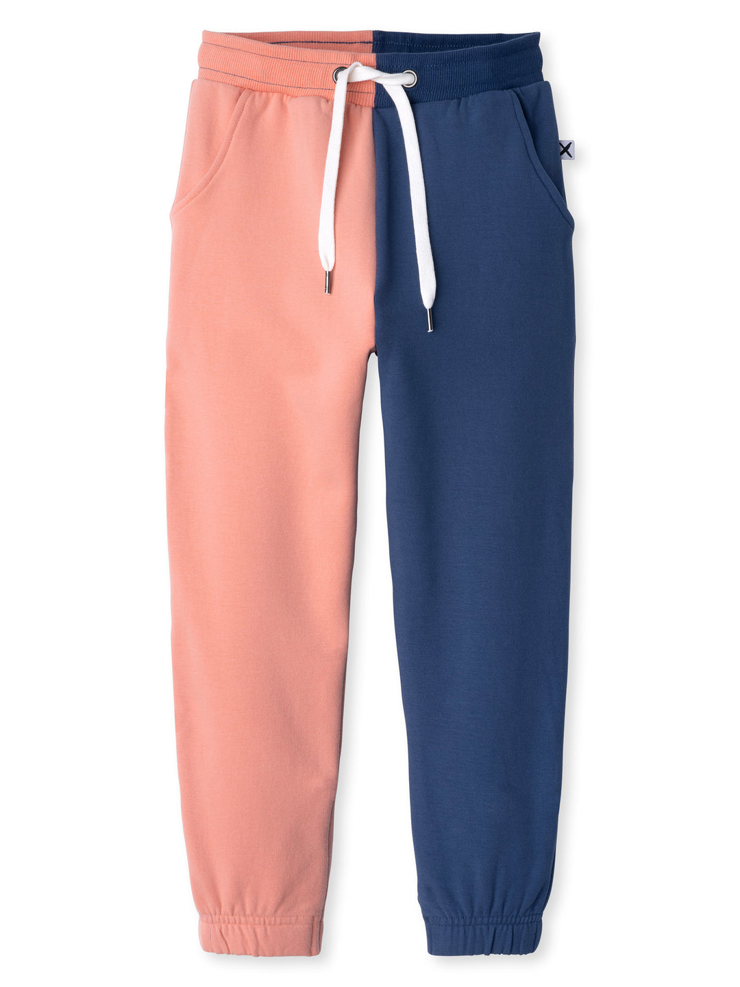 Minti kids clothing. Wider leg trackies with front pockets, shoelace cord, 2x2 rib elasticated waistband and gathered cuffs. Small Minti embroidery on the back. 330 Gram // Brushed Inside // 95% Cotton // 5% Elastane.
