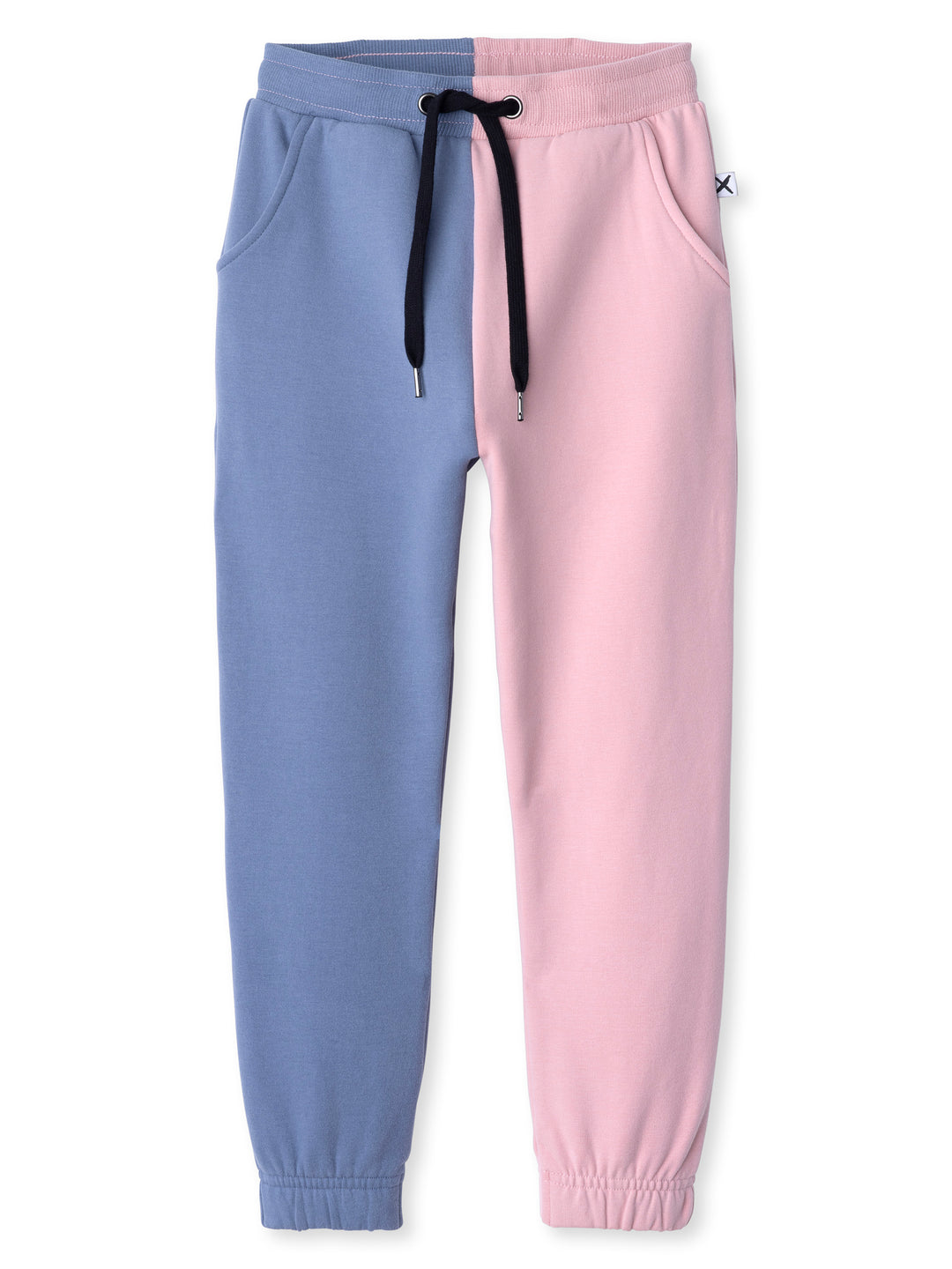 Minti kids clothing. Wider leg trackies with front pockets, shoelace cord, 2x2 rib elasticated waistband and gathered cuffs. Small Minti embroidery on the back. 330 Gram // Brushed Inside // 95% Cotton // 5% Elastane.