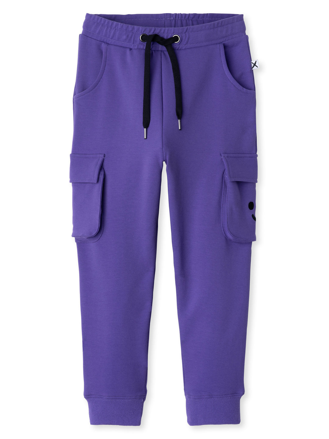 Minti kids clothing. Tapered leg trackies with awesome cargo style pockets, front pockets, shoelace cord and 2x2 rib waistband and cuffs. 320 Gram // 95% Cotton // 5% Elastane.