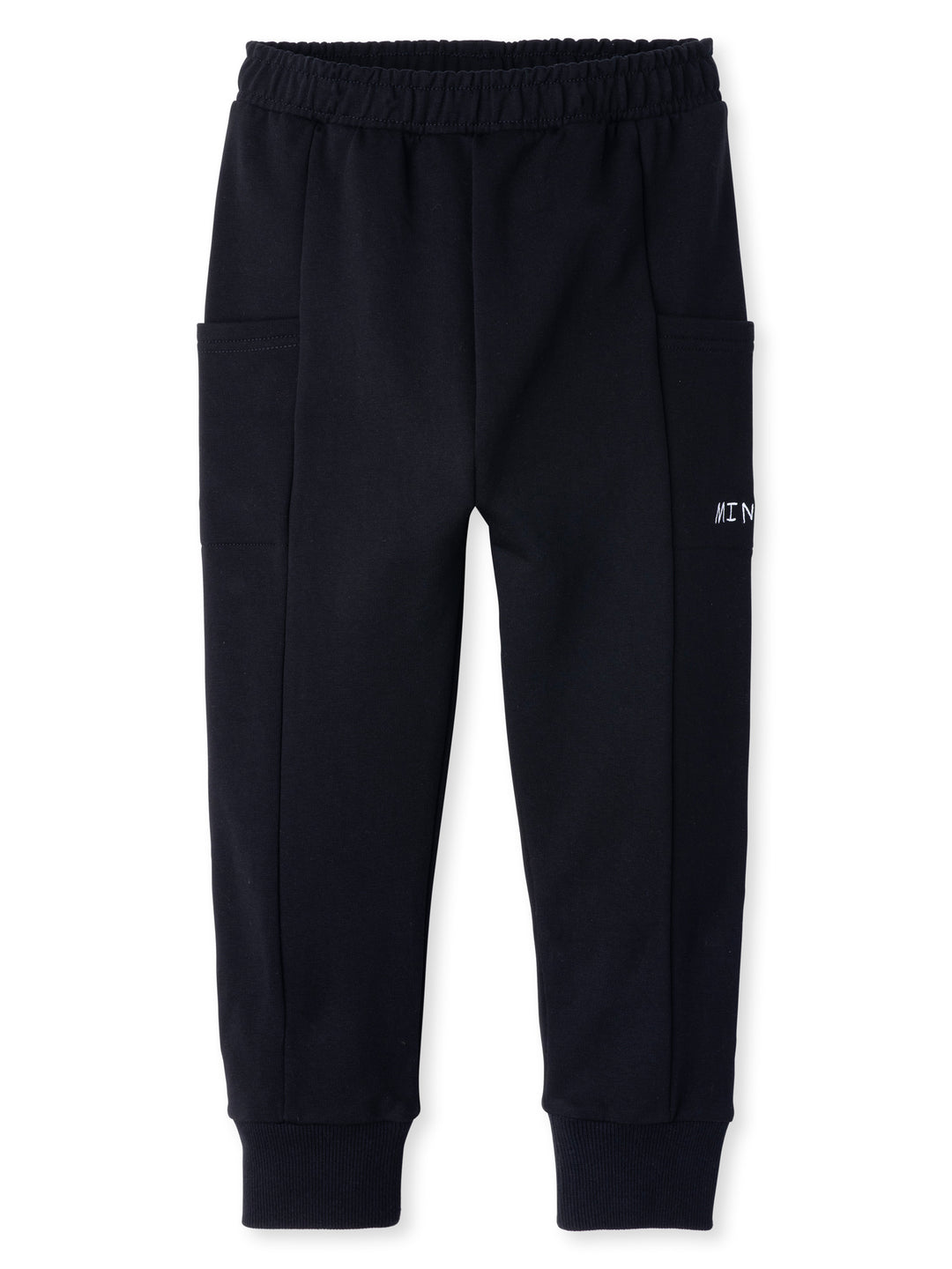 Minti kids clothing. Super cosy slip on trackies with elasticated waistband, drop crotch, super cool side pockets and 2x2 rib cuffs. 320 Gram // 95% Cotton // 5% Elastane.