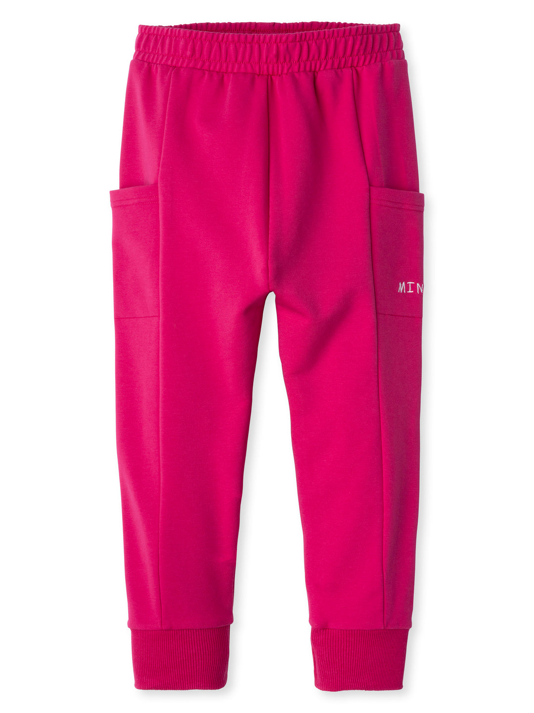 Minti kids clothing. Super cosy slip on trackies with elasticated waistband, drop crotch, super cool side pockets and 2x2 rib cuffs. 320 Gram // 95% Cotton // 5% Elastane.