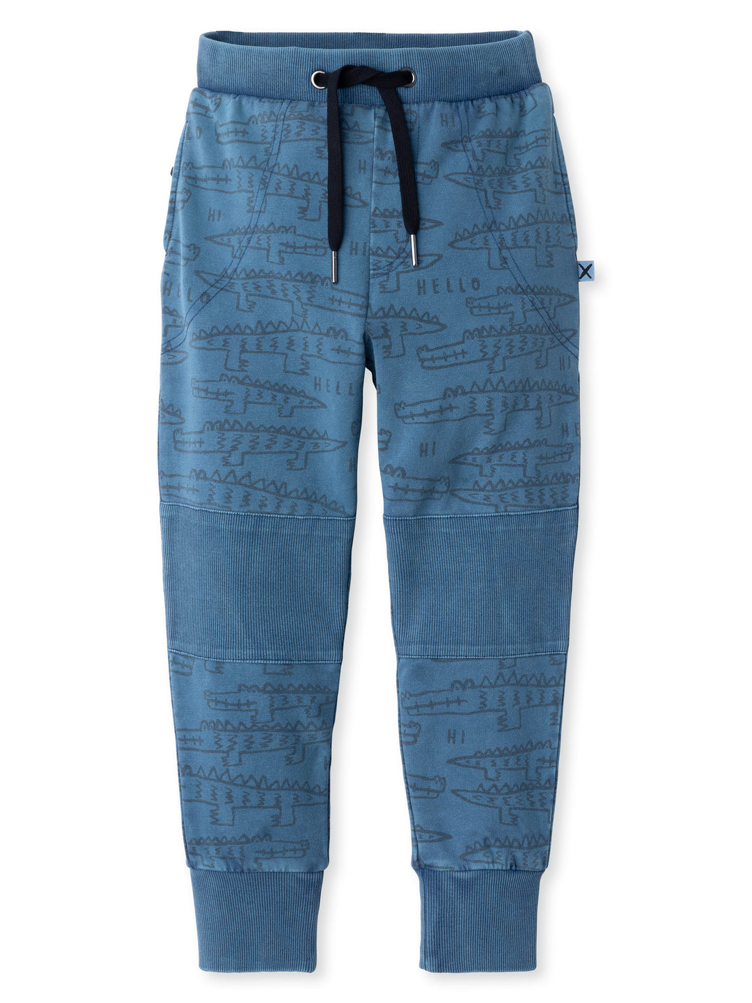 Minti kids clothing. Straight leg trackies with reinforced 2x2 rib knee patches, front pockets, elasticated waistband with shoelace cord and a 2x2 rib back pocket. 260 Gram // 95% Cotton // 5% Elastane.