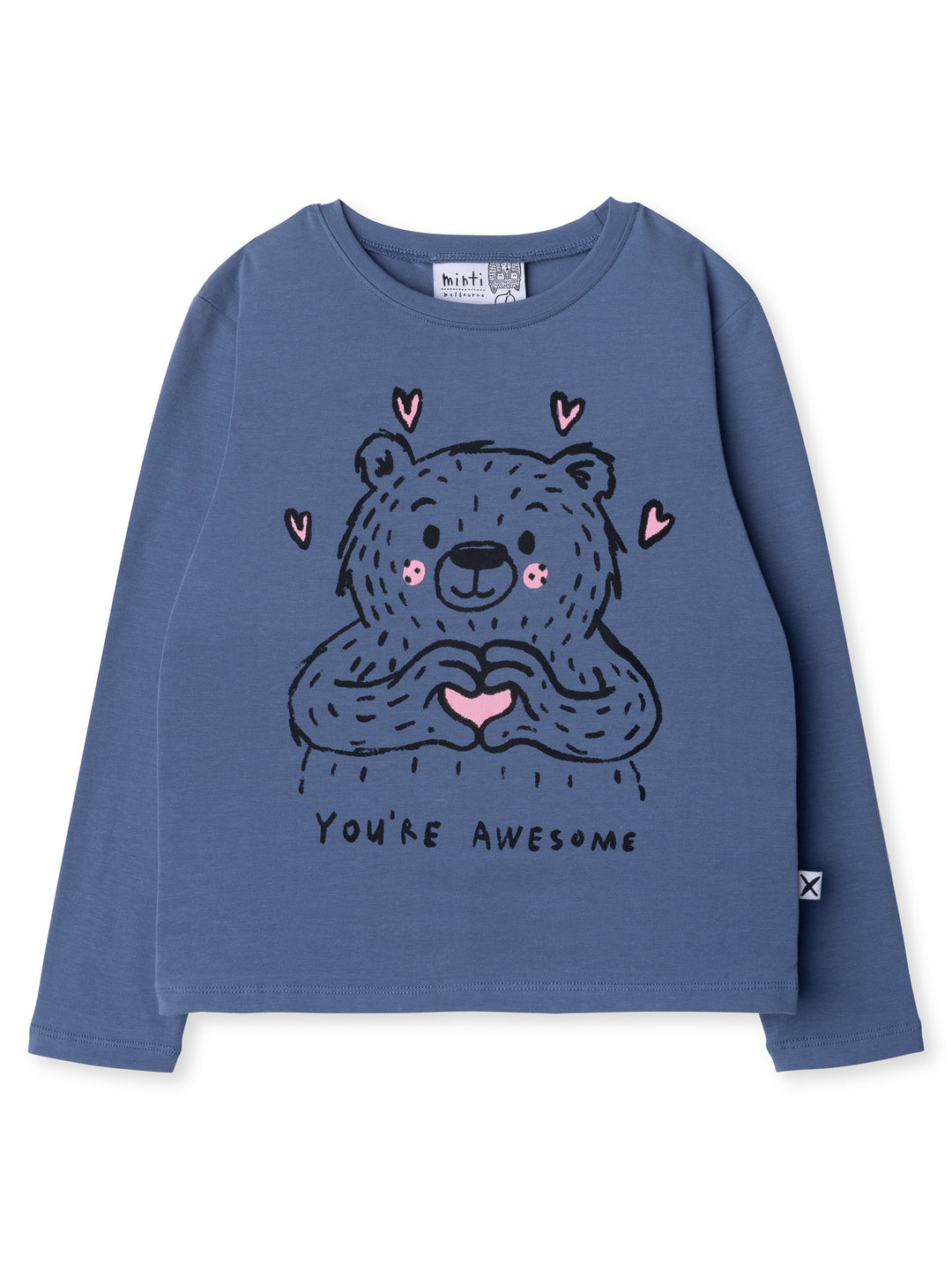 Minti kids clothing. Boxy style long sleeved tee. 190 Gram // 95% Cotton // 5% Elastane.