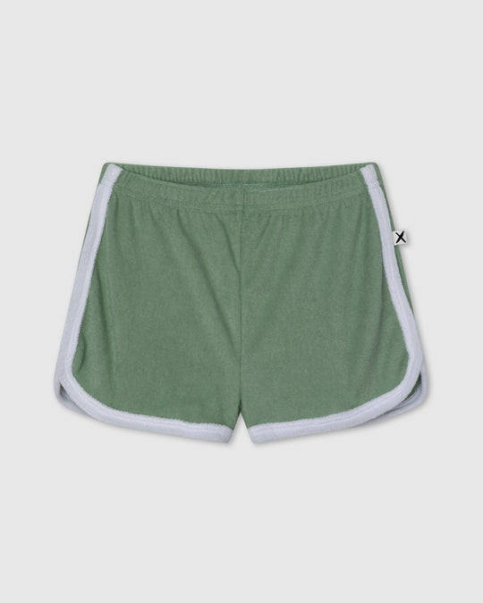 Track Star Short in sage, girls shorts by Minti, flat lay