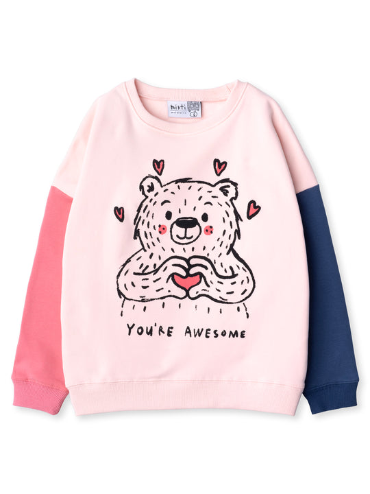 Minti kids clothing. Super cosy oversized fit crew with drop shoulder detail. 2x2 Rib at the neck, hem and cuffs. 330 Gram // Brushed Inside // 95% Cotton // 5% Elastane.