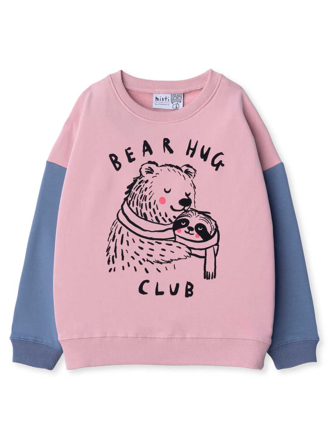 Minti kids clothing. Super cosy oversized fit crew with drop shoulder detail. 2x2 Rib at the neck, hem and cuffs. 330 Gram // Brushed Inside // 95% Cotton // 5% Elastane.
