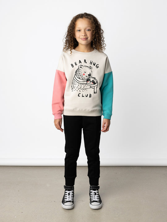 Minti kids clothing. Super cosy oversized fit crew with drop shoulder detail. 2x2 Rib at the neck, hem and cuffs. 330 Gram // Brushed Inside // 95% Cotton // 5% Elastane.