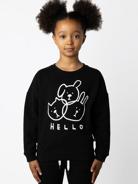 Minti kids clothing. Super cosy oversized universal fit crew with drop shoulder detail. 2x2 Rib at the neck, hem and cuffs. 330 Gram // Brushed Inside // 95% Cotton // 5% Elastane.