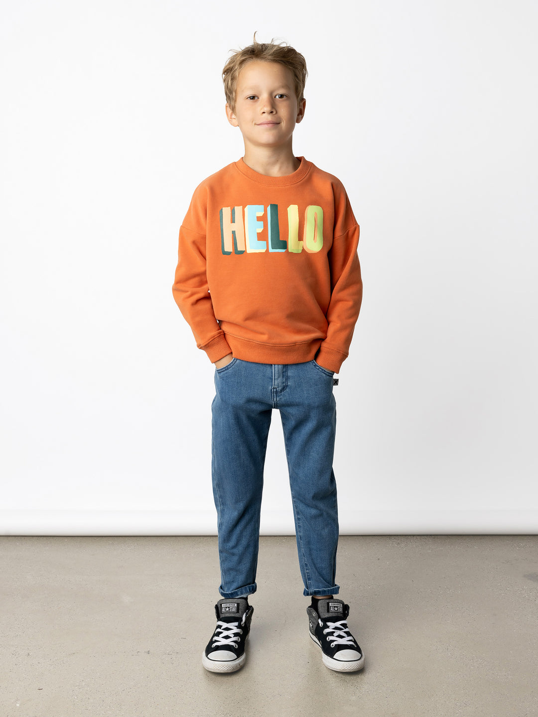 Minti kids clothing. Super cosy oversized fit crew with drop shoulder detail. 2x2 Rib at the neck, hem and cuffs. 330 Gram // Brushed Inside // 95% Cotton // 5% Elastane.