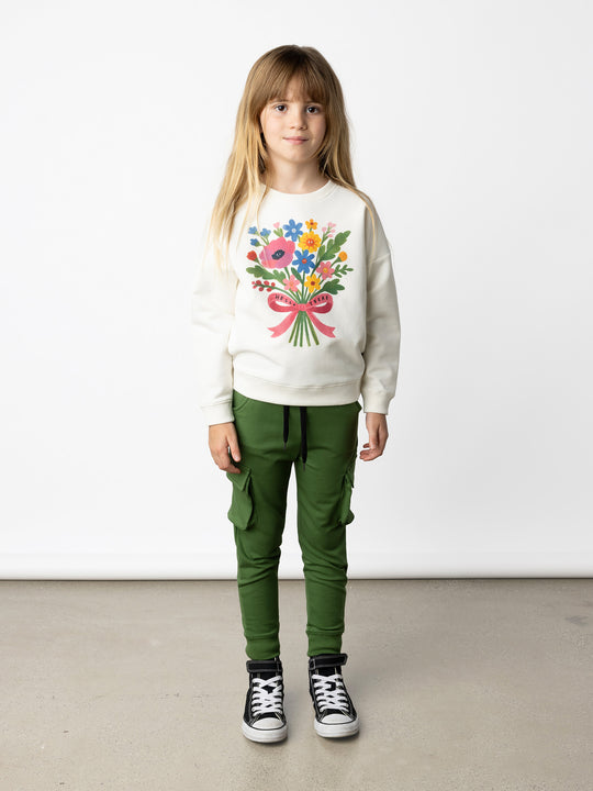 Minti kids clothing. Super cosy oversized fit crew with drop shoulder detail. 2x2 Rib at the neck, hem and cuffs. 330 Gram // Brushed Inside // 95% Cotton // 5% Elastane.