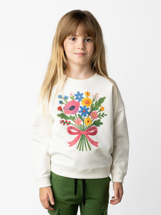 Minti kids clothing. Super cosy oversized fit crew with drop shoulder detail. 2x2 Rib at the neck, hem and cuffs. 330 Gram // Brushed Inside // 95% Cotton // 5% Elastane.