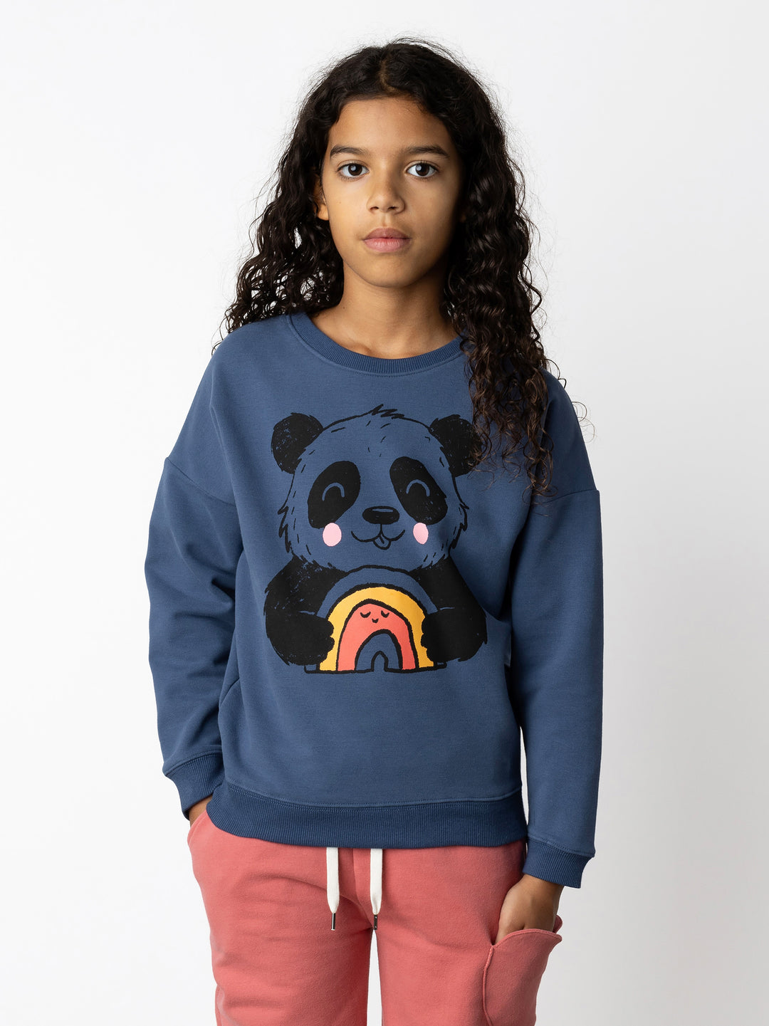 Minti kids clothing. Super cosy oversized fit crew with drop shoulder detail. 2x2 Rib at the neck, hem and cuffs. 330 Gram // Brushed Inside // 95% Cotton // 5% Elastane.