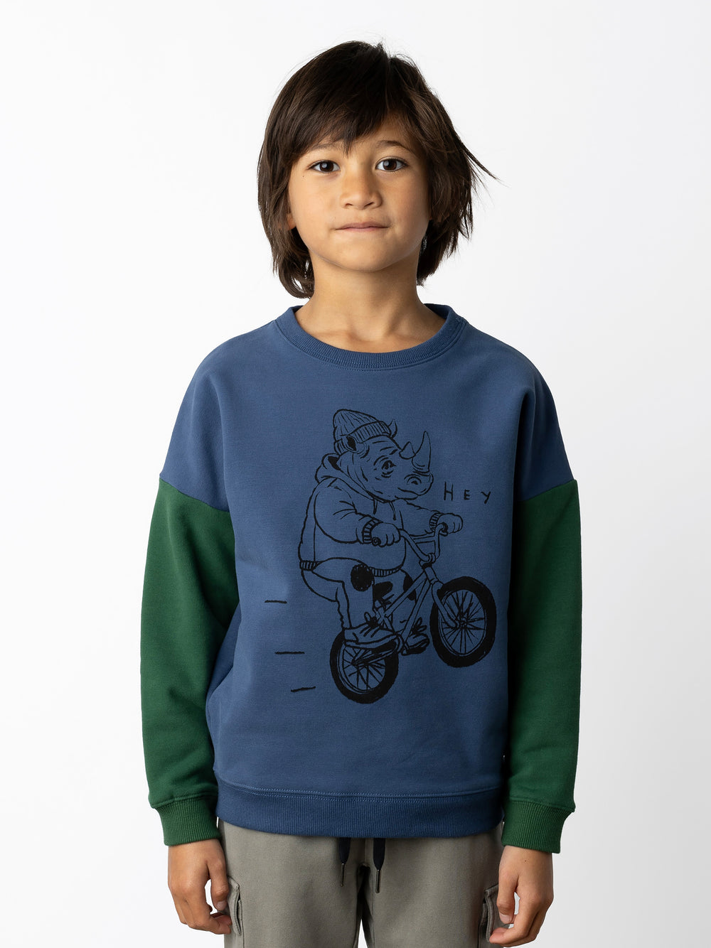 Minti kids clothing. Super cosy oversized fit crew with drop shoulder detail. 2x2 Rib at the neck, hem and cuffs. 330 Gram // Brushed Inside // 95% Cotton // 5% Elastane.