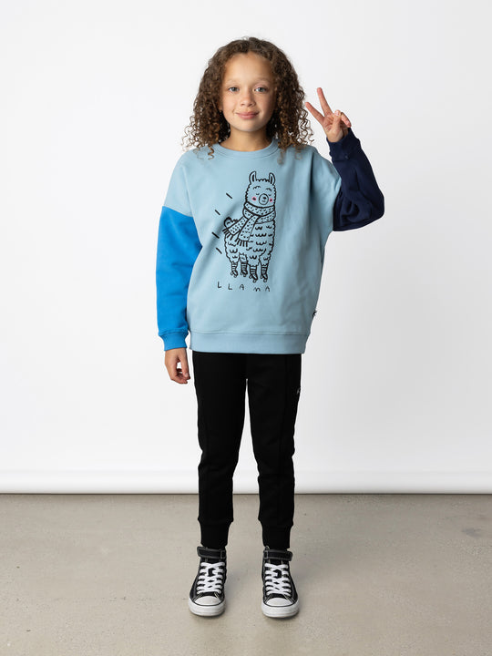 Minti kids clothing. Super cosy oversized fit crew with drop shoulder detail. 2x2 Rib at the neck, hem and cuffs. 330 Gram // Brushed Inside // 95% Cotton // 5% Elastane.