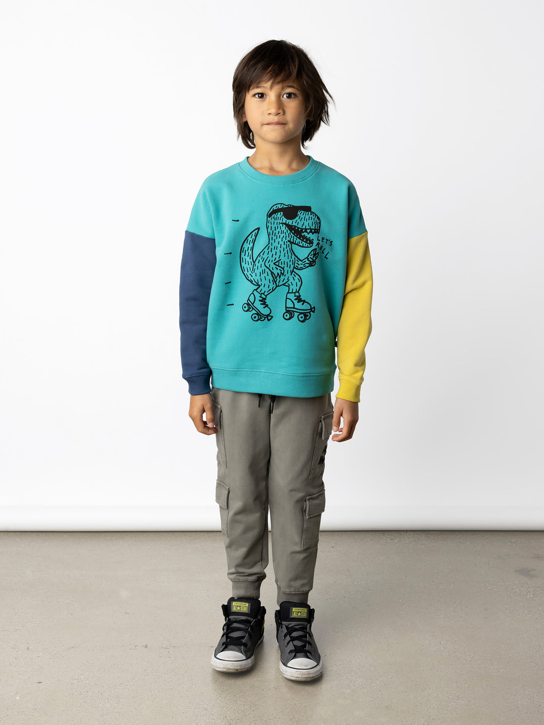 Minti kids clothing. Super cosy oversized fit crew with drop shoulder detail. 2x2 Rib at the neck, hem and cuffs. 330 Gram // Brushed Inside // 95% Cotton // 5% Elastane.