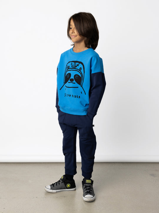 Minti kids clothing. Super cosy oversized fit crew with drop shoulder detail. 2x2 Rib at the neck, hem and cuffs. 330 Gram // Brushed Inside // 95% Cotton // 5% Elastane.