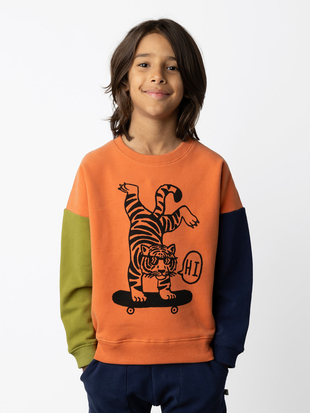 Minti kids clothing. Super cosy oversized fit crew with drop shoulder detail. 2x2 Rib at the neck, hem and cuffs. 330 Gram // Brushed Inside // 95% Cotton // 5% Elastane.