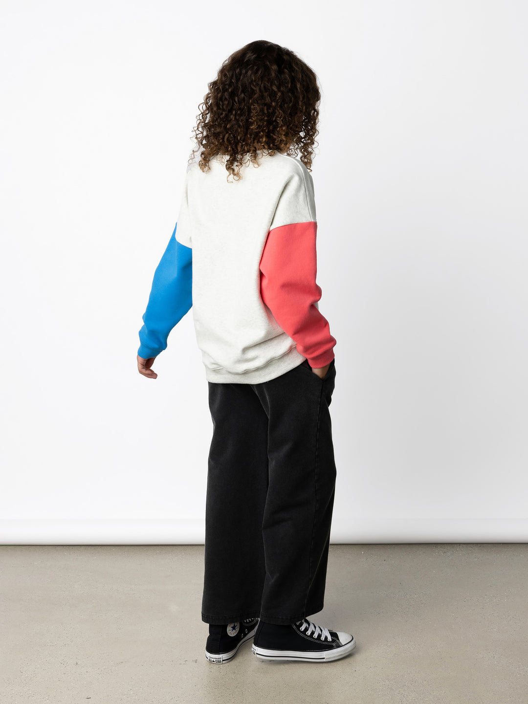 Minti kids clothing. Super cosy oversized fit crew with drop shoulder detail. 2x2 Rib at the neck, hem and cuffs. 330 Gram // Brushed Inside // 95% Cotton // 5% Elastane.