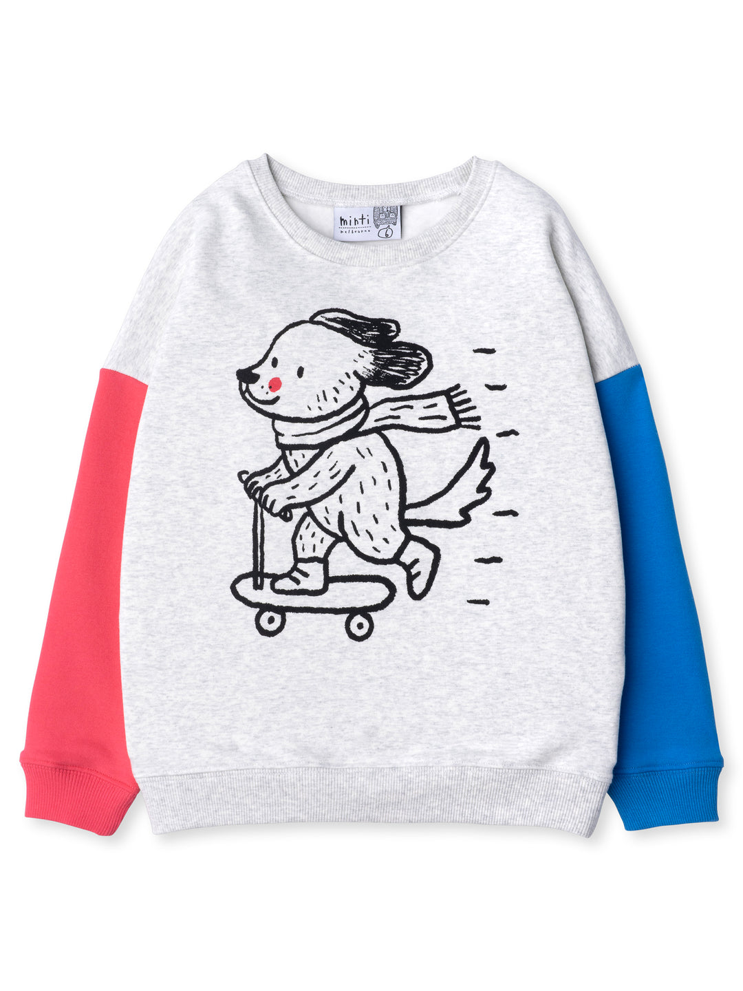 Minti kids clothing. Super cosy oversized fit crew with drop shoulder detail. 2x2 Rib at the neck, hem and cuffs. 330 Gram // Brushed Inside // 95% Cotton // 5% Elastane.