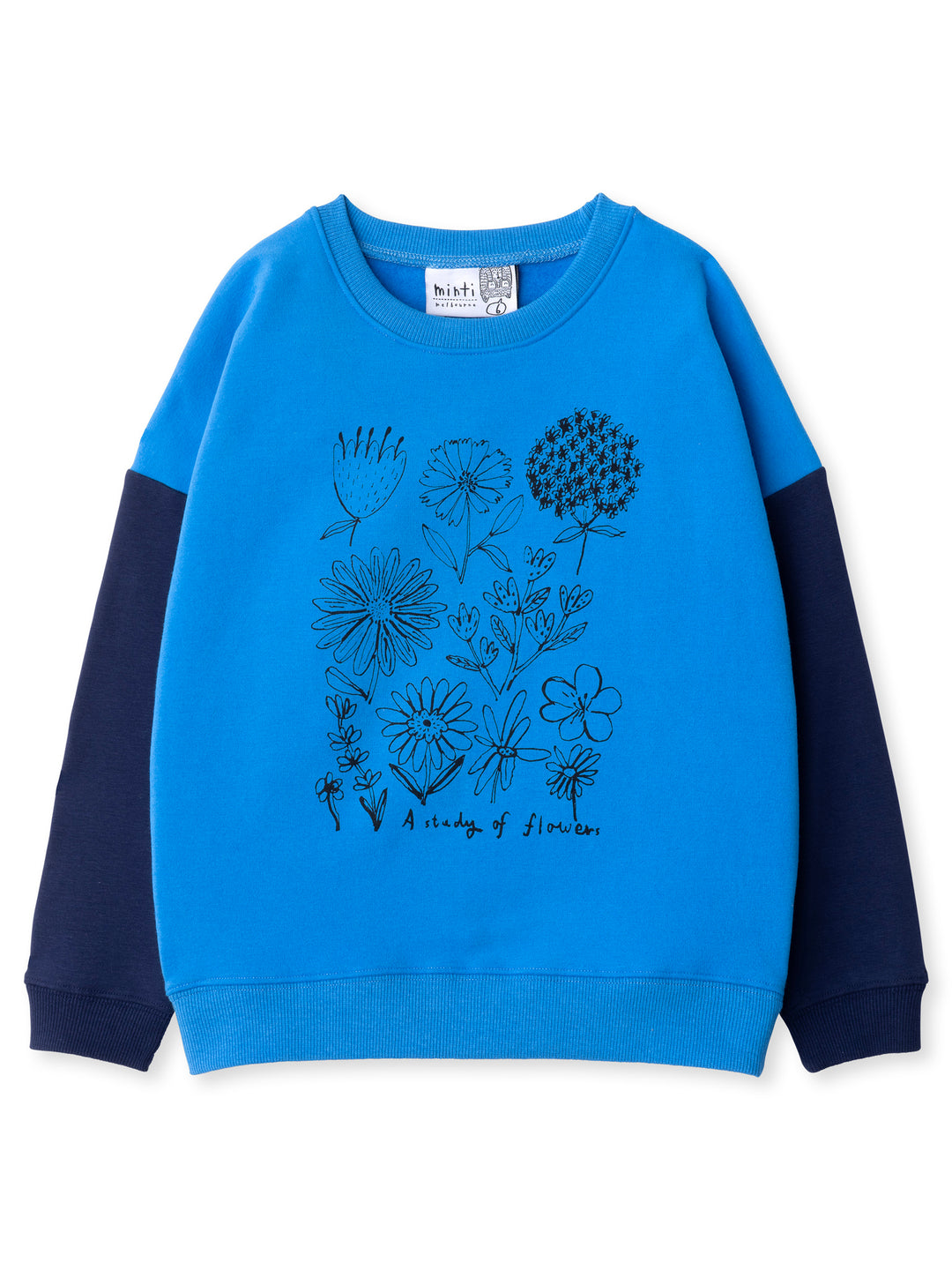 Minti kids clothing. Super cosy oversized fit crew with drop shoulder detail. 2x2 Rib at the neck, hem and cuffs. 330 Gram // Brushed Inside // 95% Cotton // 5% Elastane.