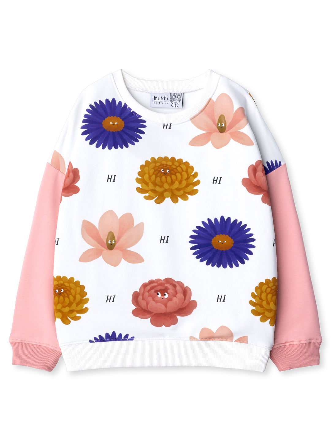 Minti kids clothing. Super cosy oversized fit crew with drop shoulder detail. 2x2 Rib at the neck, hem and cuffs. 320 Gram // 95% Cotton // 5% Elastane.
