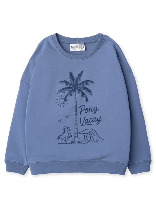 Minti kids clothing. Super cosy oversized fit crew with drop shoulder detail. 2x2 Rib at the neck, hem and cuffs. 320 Gram // 95% Cotton // 5% Elastane.