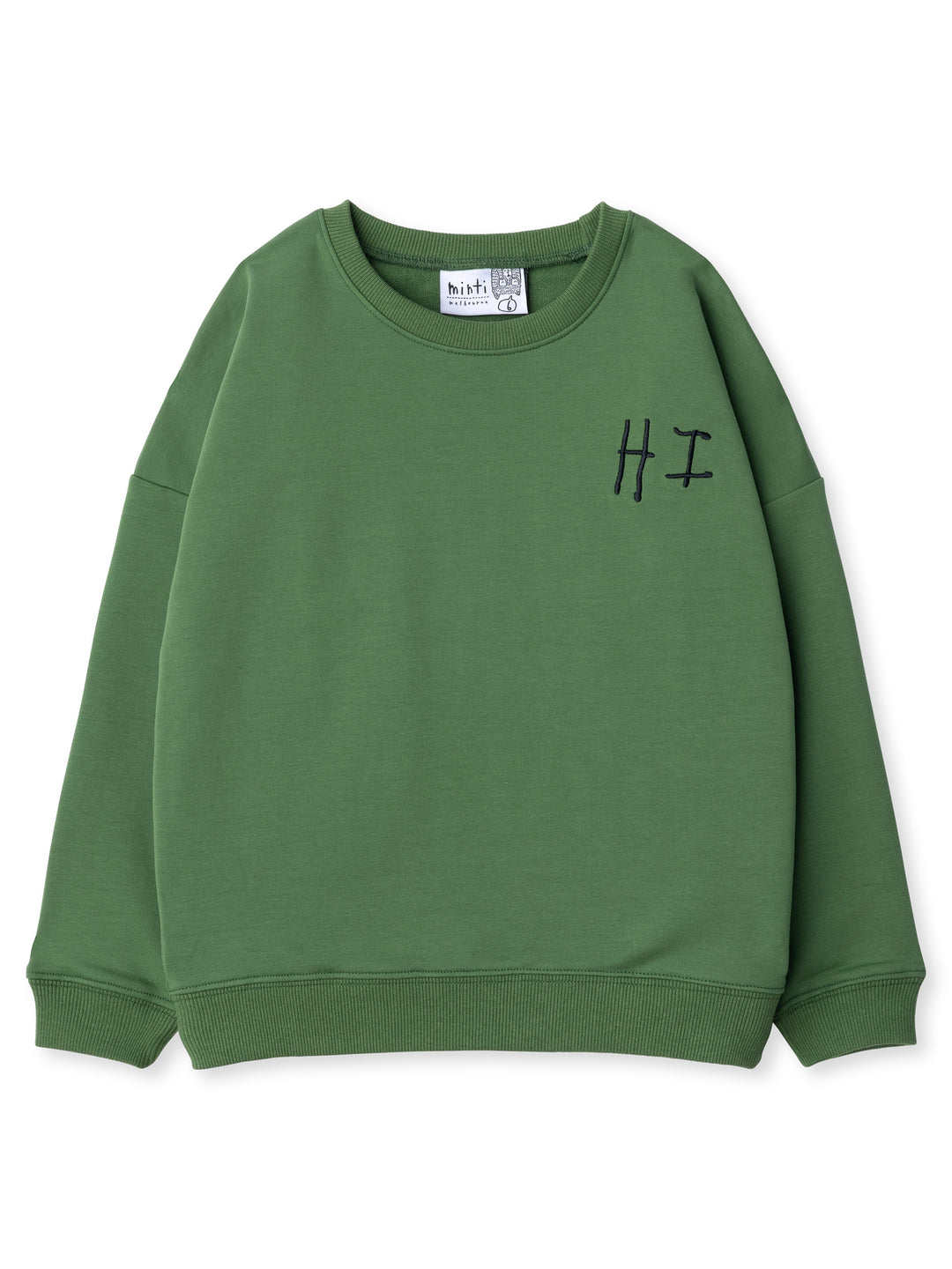 Minti kids clothing. Super cosy oversized universal fit crew with drop shoulder detail. 2x2 Rib at the neck, hem and cuffs. 320 Gram // 95% Cotton // 5% Elastane.