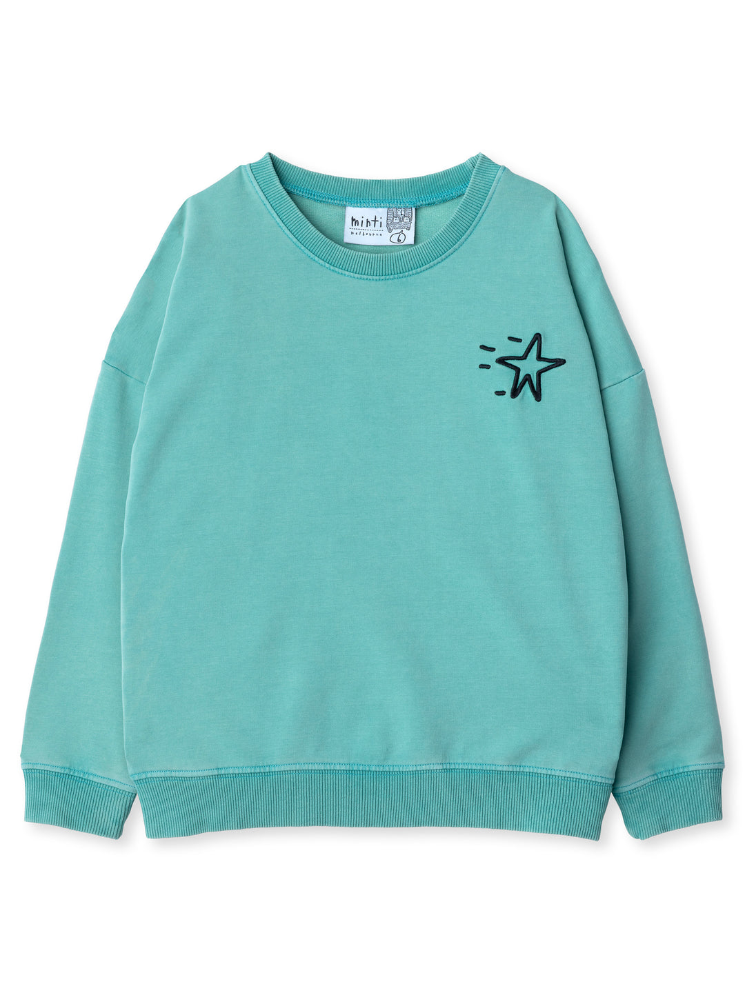 Minti kids clothing. Super cosy oversized fit crew with drop shoulder detail. 2x2 Rib at the neck, hem and cuffs. 260 Gram // 95% Cotton // 5% Elastane.