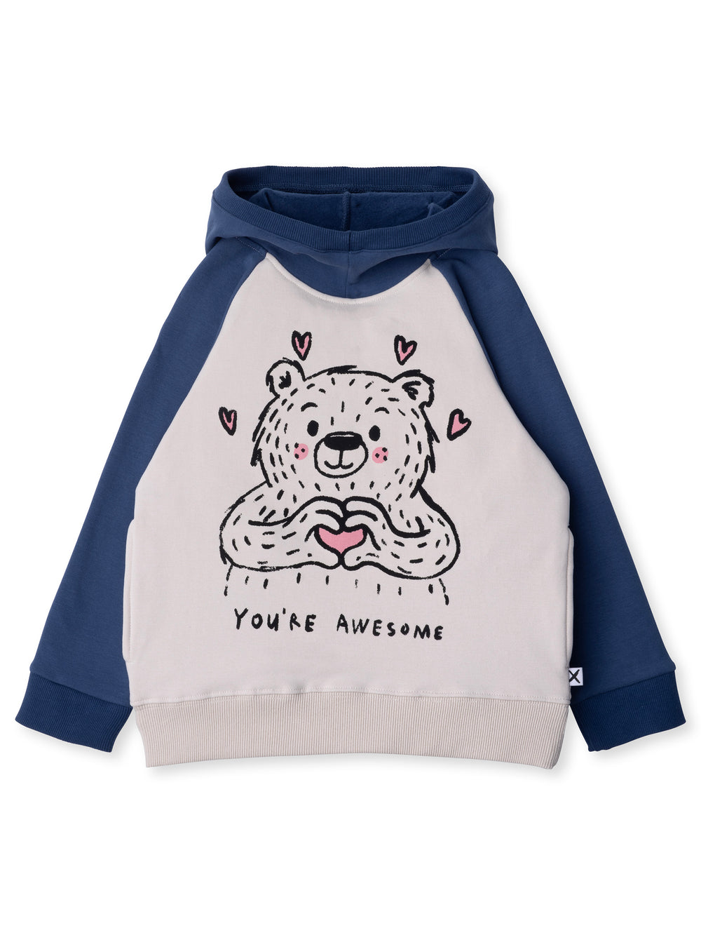 Minti kids clothing. Super soft hoodie with hidden pockets in the side seams. The ribbed-trim hood makes it extra cosy. Soft brushed 'furry' inside. 2x2 Rib at the neck, hem and cuffs. We recommend going up a size for this style. 330 Gram // Brushed Inside // 95% Cotton // 5% Elastane.