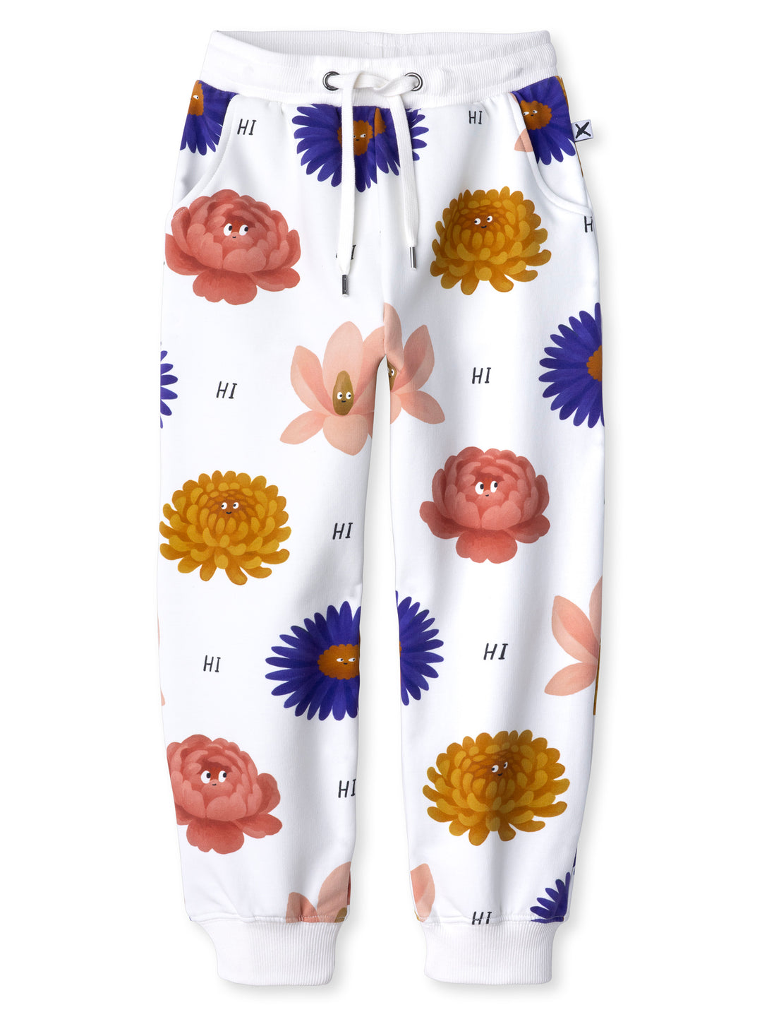 Minti kids clothing. Relaxed fit trackies with cosy side pockets, elasticated waistband, shoelace cord and 2x2 Rib cuffs. 320 Gram // 95% Cotton // 5% Elastane.