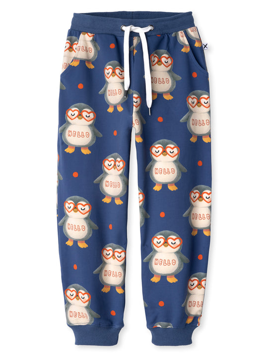 Minti kids clothing. Relaxed fit trackies with cosy side pockets, elasticated waistband, shoelace cord and 2x2 Rib cuffs. 320 Gram // 95% Cotton // 5% Elastane.