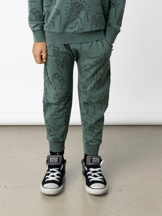 Minti kids clothing. Super cool baggy trackies with elastic waistband, front pockets, back pocket and 2x2 rib cuffs. 260 Gram // 95% Cotton // 5% Elastane.