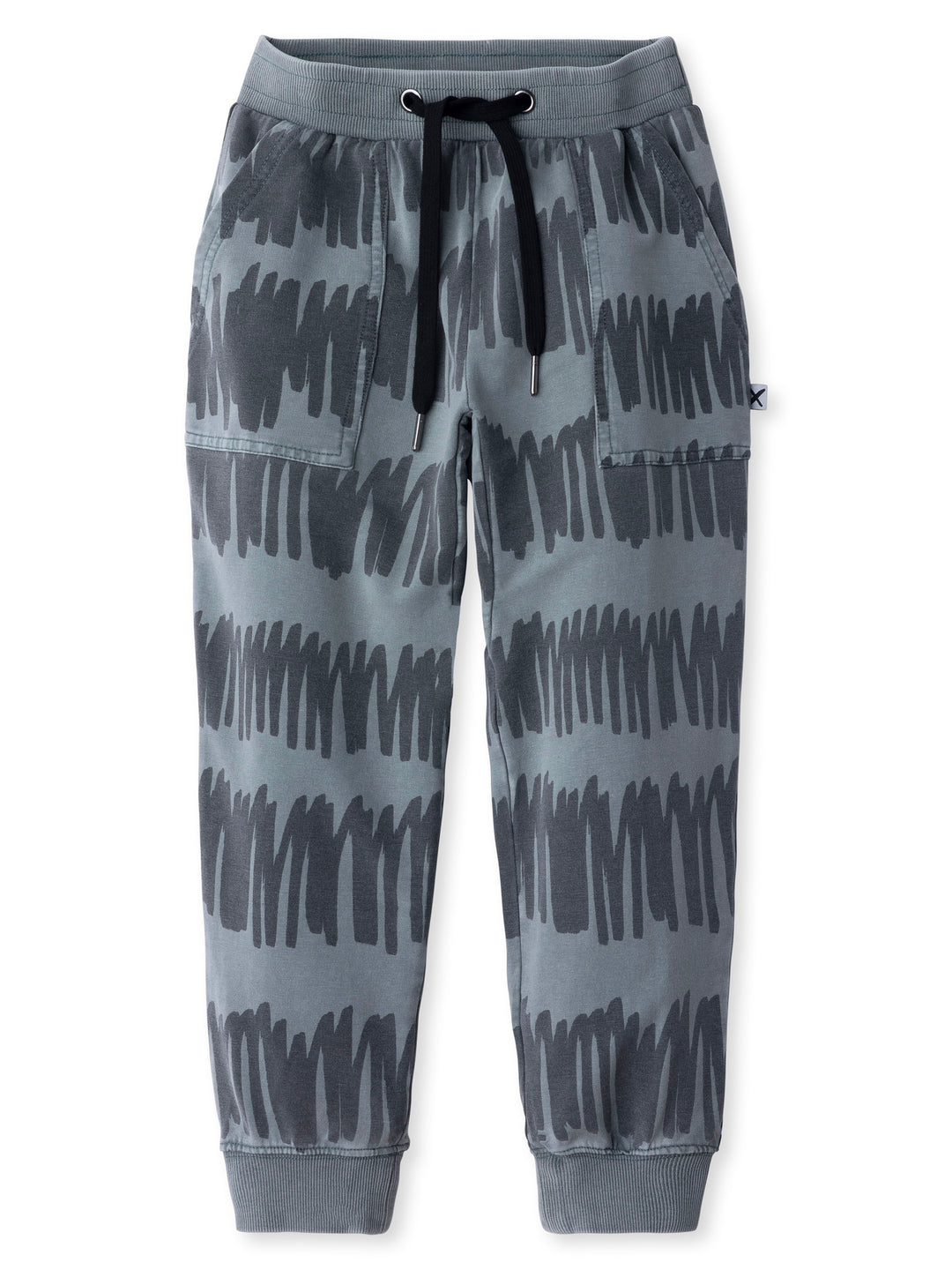 Minti kids clothing. Loose leg trackies with elasticated waistband, shoelace ties, 2x2 rib cuffs and super cool boxy pockets. 260 Gram // 95% Cotton // 5% Elastane.