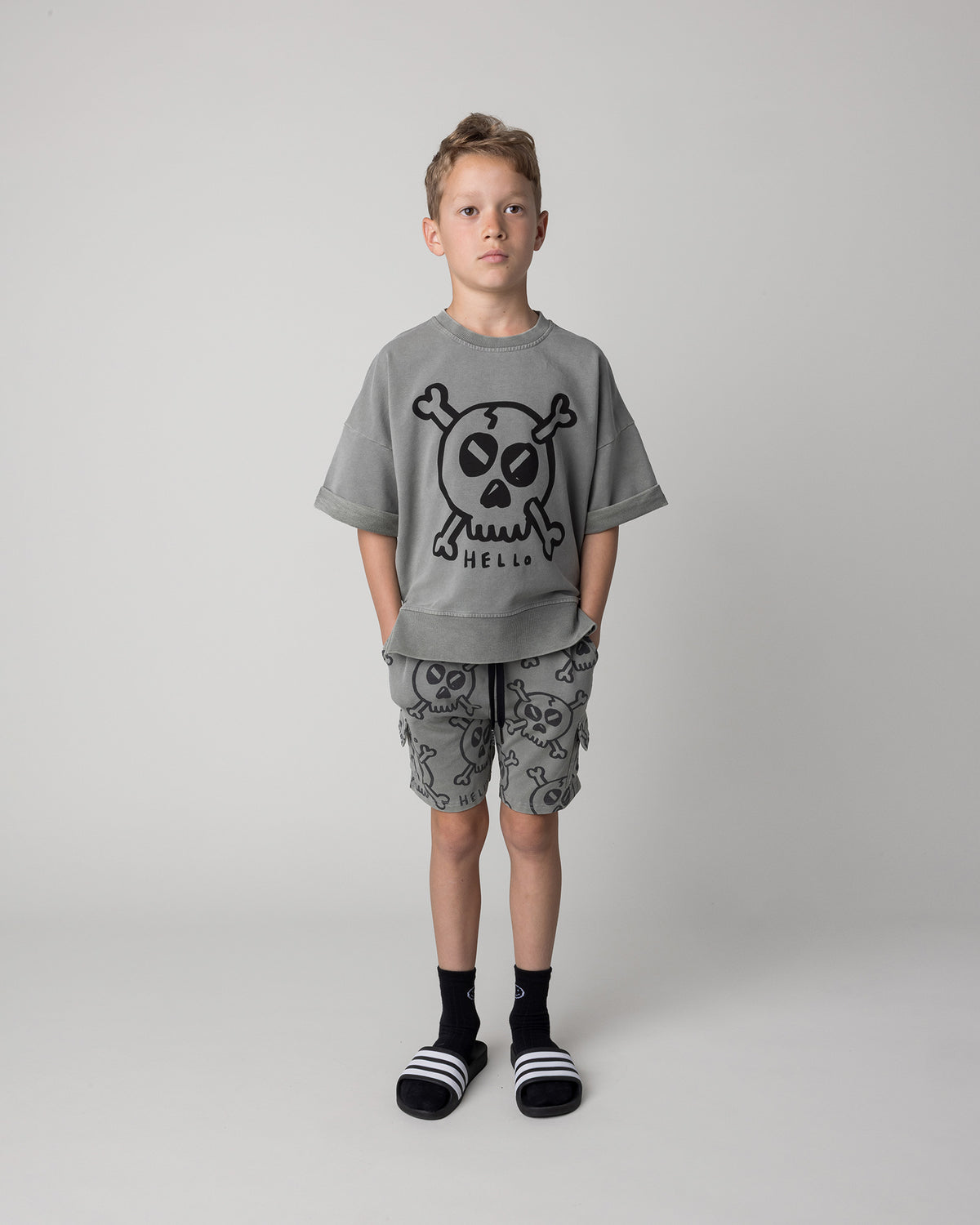 Kids Hello Skull crew and shorts set from Minti
