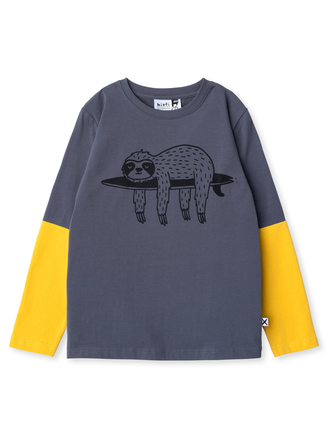 Minti kids clothing. Cosy and comfy tee with contrast sleeve panels for a cool pop of colour. 190 Gram // 95% Cotton // 5% Elastane