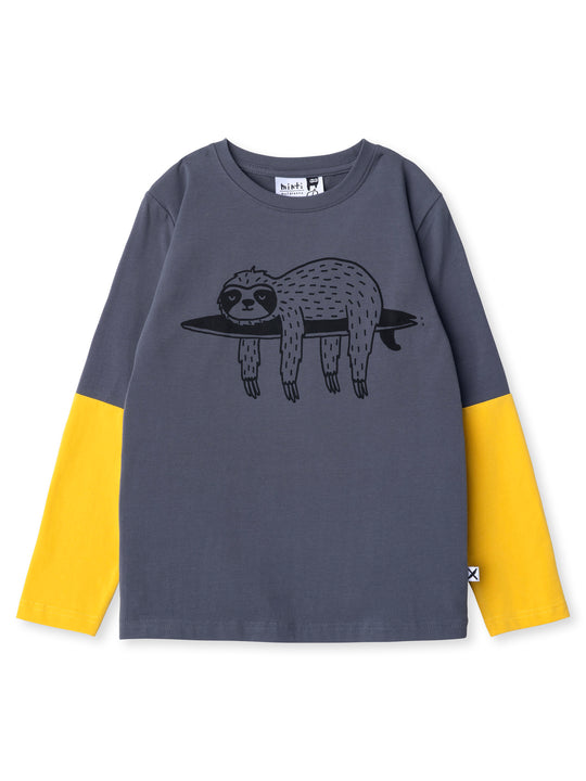 Minti kids clothing. Cosy and comfy tee with contrast sleeve panels for a cool pop of colour. 190 Gram // 95% Cotton // 5% Elastane