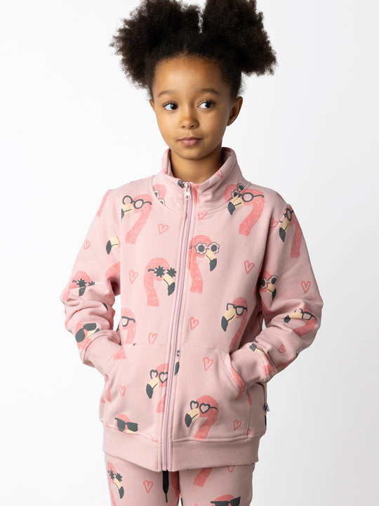 Minti kids clothing. Super cosy and soft zip up high neck crew with 2x2 Rib cuffs and hem. Front kangaroo pocket to keep hands warm. 330 Gram // Brushed Inside // 95% Cotton // 5% Elastane.