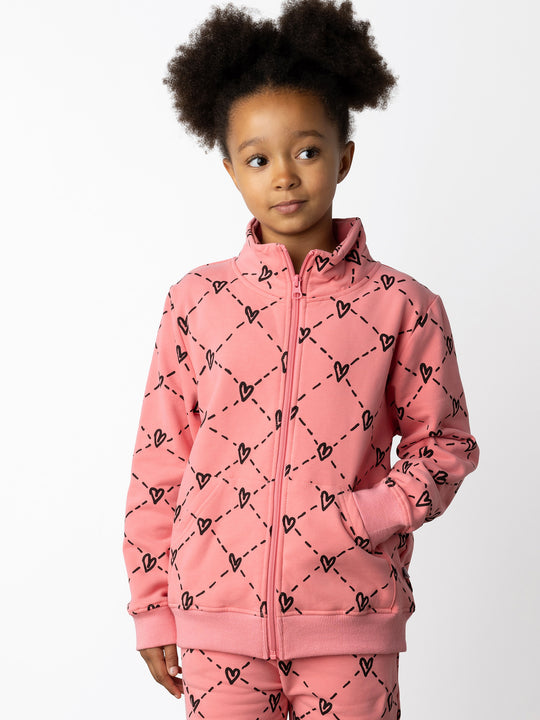 Minti kids clothing. Super cosy and soft zip up high neck crew with 2x2 Rib cuffs and hem. Front kangaroo pocket to keep hands warm. 330 Gram // Brushed Inside // 95% Cotton // 5% Elastane.