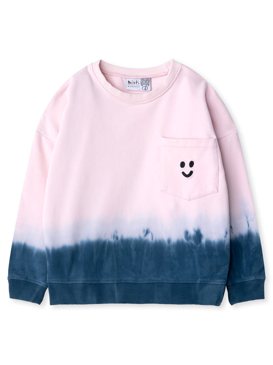 Minti kids clothing. Super cosy oversized fit crew with drop shoulder detail and cool front pocket. 2x2 Rib at the neck, hem and cuffs. 320 Gram // 95% Cotton // 5% Elastane.