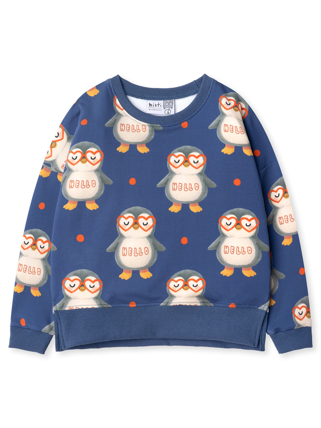 Minti kids clothing. Super cosy crew with drop shoulder detail and split hem. 2x2 Rib at the neck and hem. 260 Gram // 95% Cotton // 5% Elastane.
