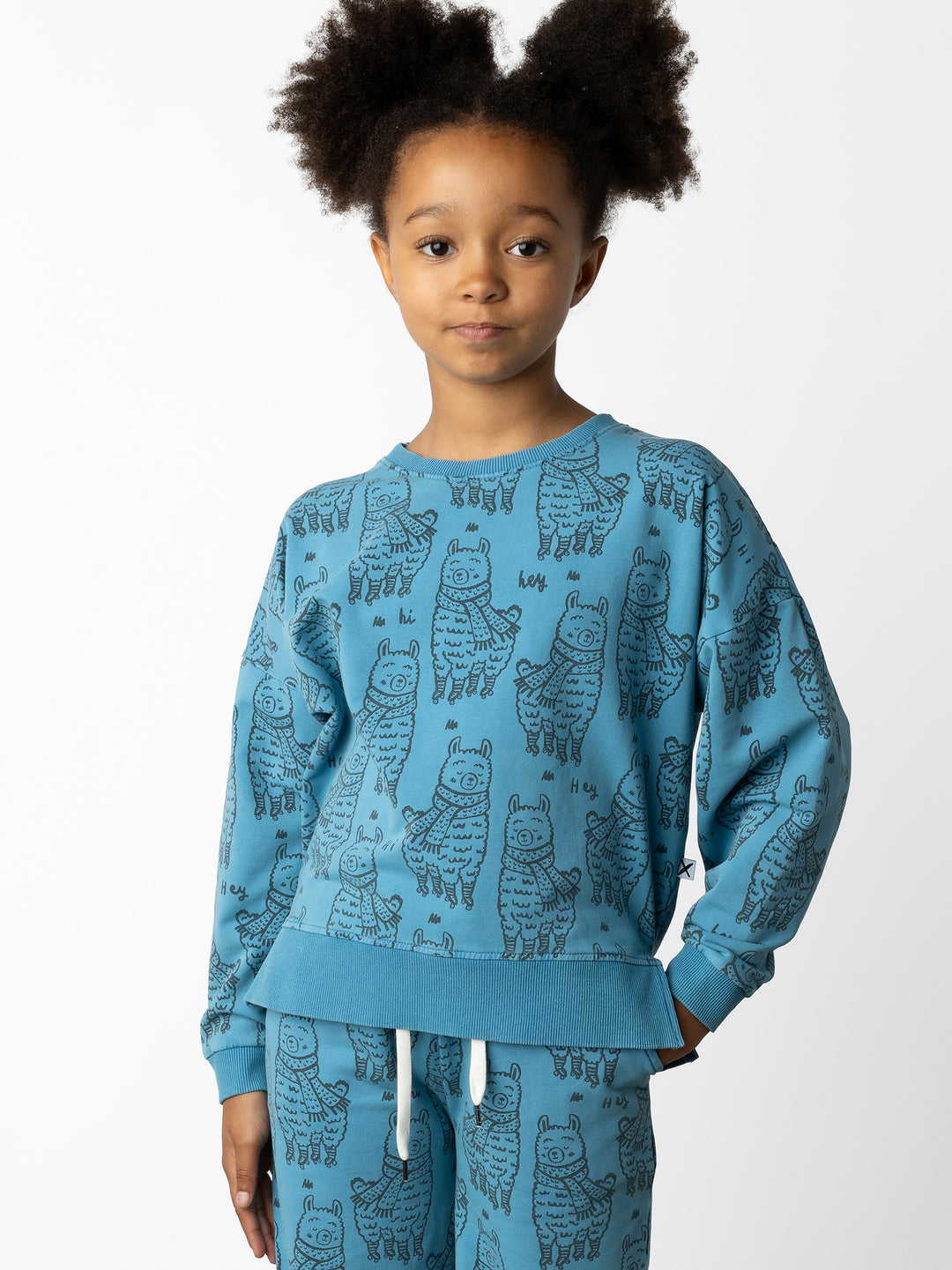 Minti kids clothing. Super cosy crew with drop shoulder detail and split hem. 2x2 Rib at the neck and hem. 260 Gram // 95% Cotton // 5% Elastane.