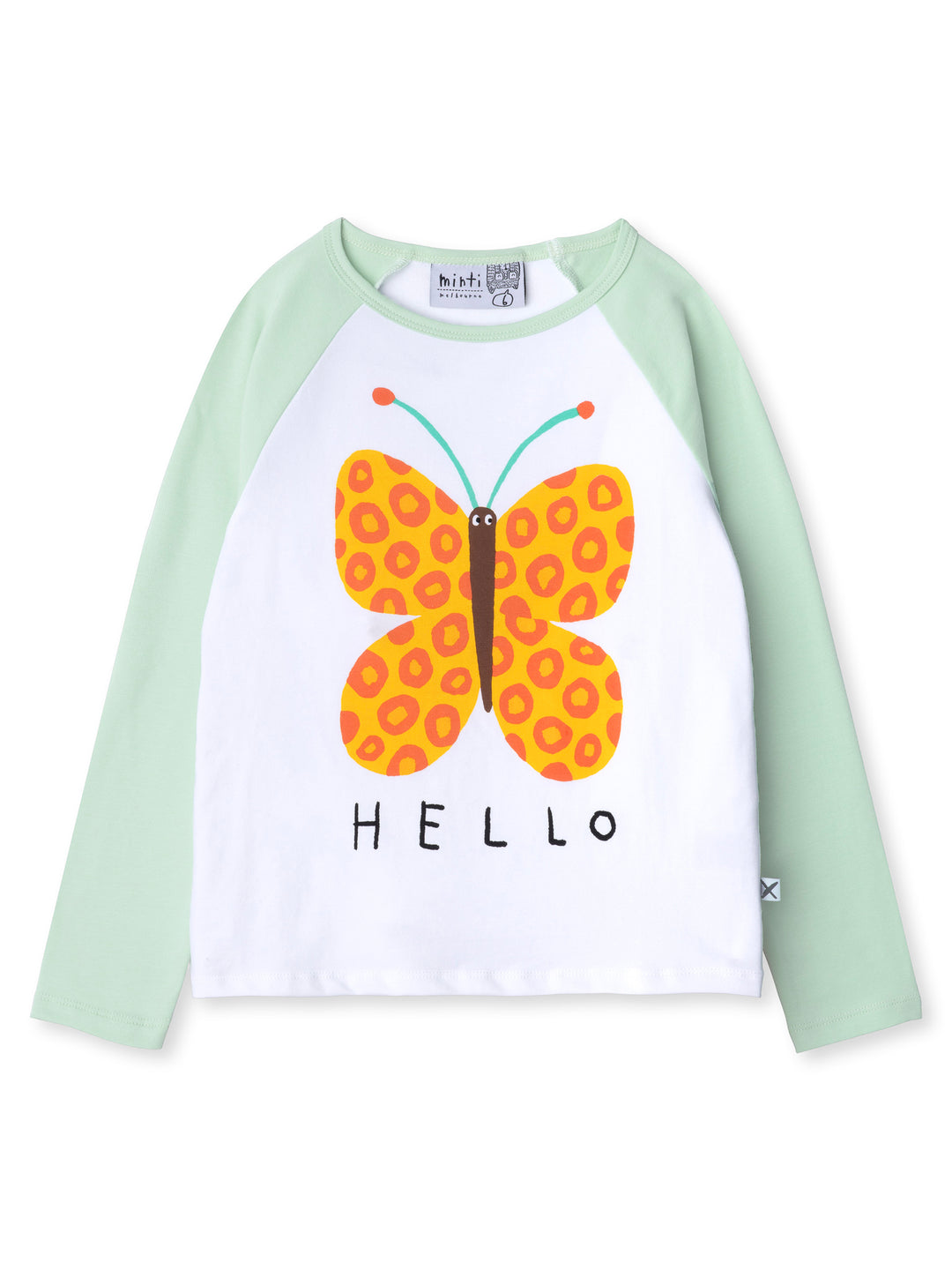Minti kids clothing. Luxe raglan tee with contrast sleeves and neck. 190 Gram // 95% Cotton // 5% Elastane.