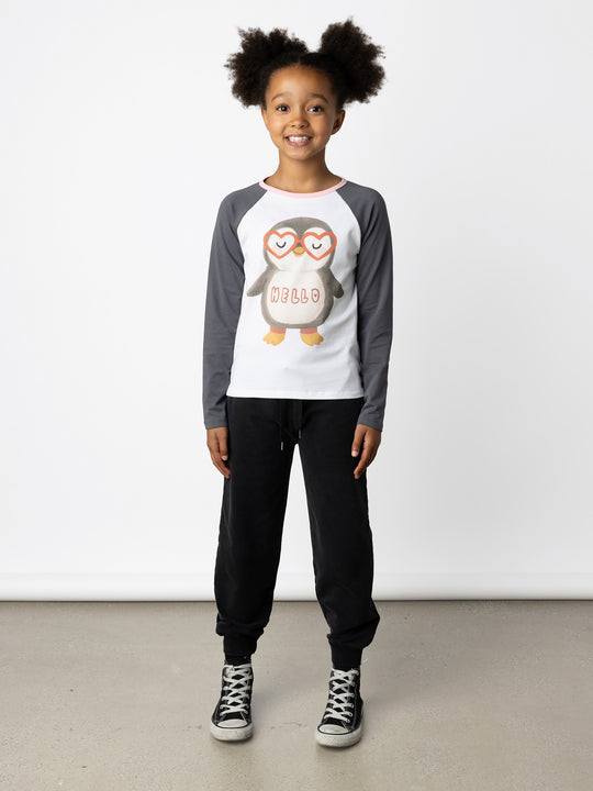 Minti kids clothing. Luxe raglan tee with contrast sleeves and neck. 190 Gram // 95% Cotton // 5% Elastane.