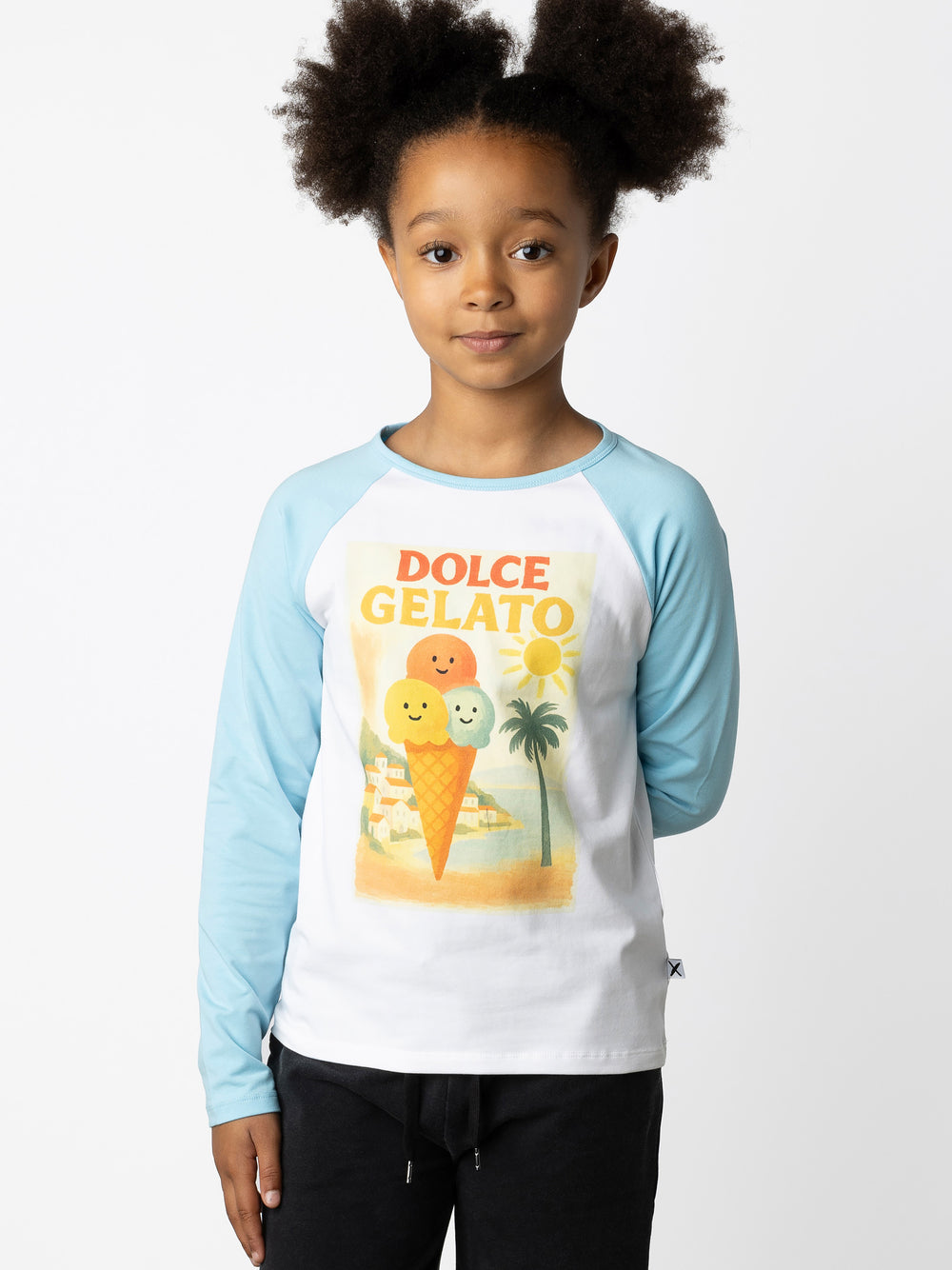 Minti kids clothing. Luxe raglan tee with contrast sleeves and neck. 190 Gram // 95% Cotton // 5% Elastane.