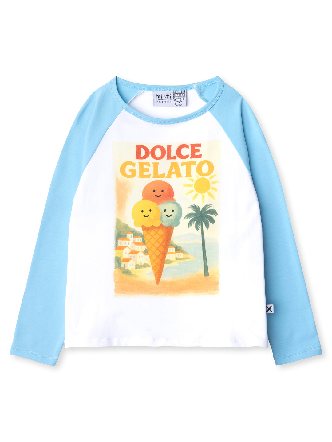 Minti kids clothing. Luxe raglan tee with contrast sleeves and neck. 190 Gram // 95% Cotton // 5% Elastane.