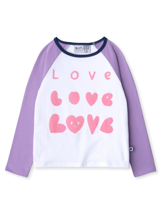 Minti kids clothing. Luxe raglan tee with contrast sleeves and neck. 190 Gram // 95% Cotton // 5% Elastane.