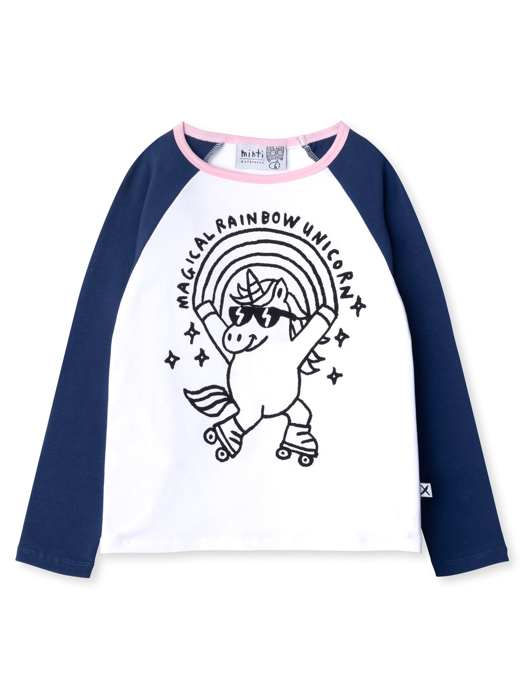 Minti kids clothing. Luxe raglan tee with contrast sleeves and neck. 190 Gram // 95% Cotton // 5% Elastane.